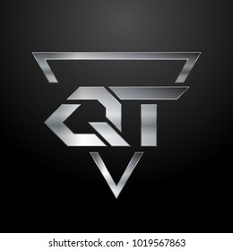 QT Logo, Metal Logo, Silver Logo, Monogram, Polygon