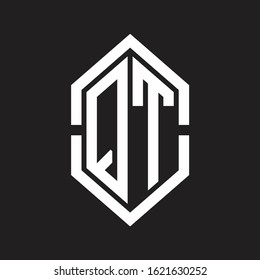 QT Logo monogram with hexagon shape and outline slice style with black and white