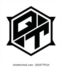 QT Logo monogram with hexagon and sharp shape design template