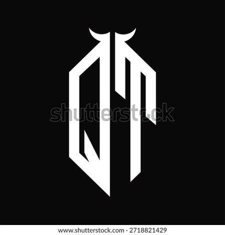 QT Logo monogram with horn shape isolated black and white design template on black background
