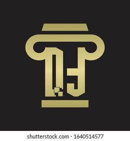 QT Logo monogram with pillar style design template with gold colors