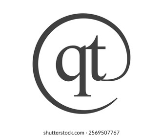 QT logo from two letter with circle shape email sign style. Q and T round logotype of business company for brand identity.