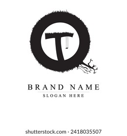 QT logo upside grass. Abstract letter QT logo design.