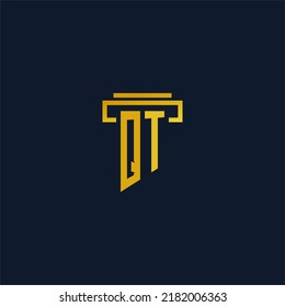 Logotipo inicial del monograma QT para la firma de abogados con diseño de hitos