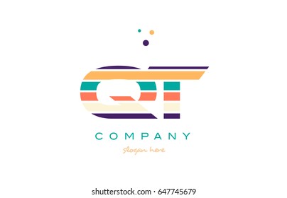 qt q t alphabet letter logo colors colorful line stripe font creative text dots company vector icon design template