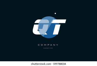 qt q t  blue circle dot big font alphabet company letter logo white design vector icon template 