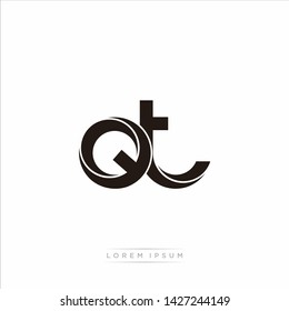 qt q t Initial Letter Split Lowercase Modern Monogram linked outline rounded logo