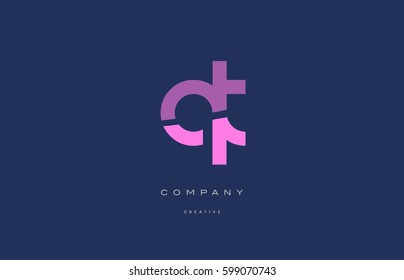 qt q t  pink blue pastel modern abstract alphabet company logo design vector icon template 