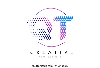 QT Q T Pink Magenta Dotted Bubble Letter Logo Design. Dots Lettering Vector Illustration