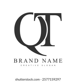 QT trendy logotype template. Initial letter q and t classic font style. Creative logo for company name or identity. Vector illustration.