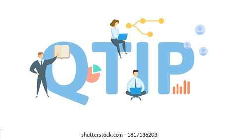 QTIP, Propiedad De Interés Terminable Calificada. Concepto con palabras clave, personas e iconos. Ilustración vectorial plana. Aislado sobre fondo blanco.