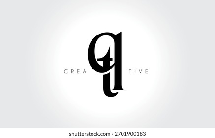 Logotipo elegante del monograma del serif de QTat – Letra tipográfica minúscula de lujo para la marca moderna