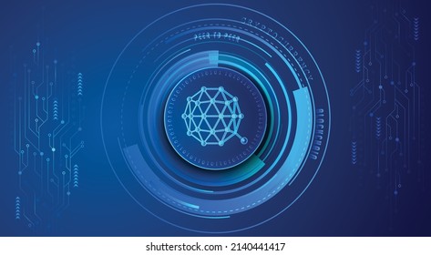Qtum (QTUM) block chain crypto currency digital encryption, virtual money exchange. Technology global network vector illustration background and banner design template. Futuristic web trading
