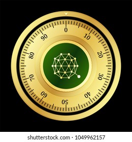 QTUM (QTUM) cryptocurrency safe lock. Eps10 vector illustration isolated on black background.