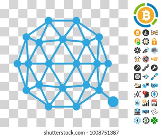 Qtum Currency pictograph with bonus bitcoin mining and blockchain pictograms. Vector illustration style is flat iconic symbols. Designed for cryptocurrency apps.