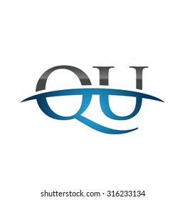 QU initial company blue swoosh logo