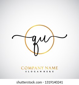 QU Initial Handwriting logo template vector
