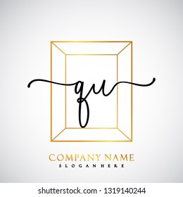 QU Initial Handwriting logo template vector