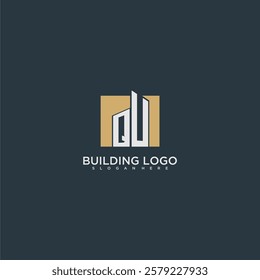 QU initial letter building logo for real estate with square design