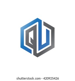 QU initial letters looping linked hexagon logo black gray blue