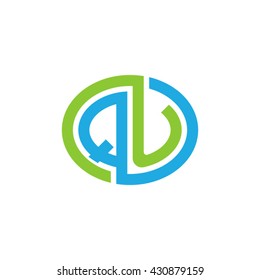 QU initial letters looping linked ellipse logo blue green