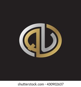 QU initial letters looping linked ellipse elegant logo golden silver black background