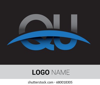 QU initial logo company name colored grey and blue swoosh design.