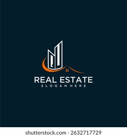 QU initial monogram building and roof logo for real estate with creative circle style design