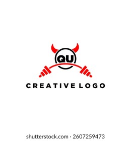 QU initial monogram for fitnes or gym logo with devil style design