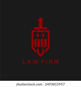 QU initial monogram for law firm with sword and shield logo image