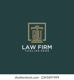 Logo inicial del monograma QU para la firma de abogados con diseño de hitos en cuadrado creativo