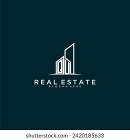 QU initial monogram logo real estate with building style design vector