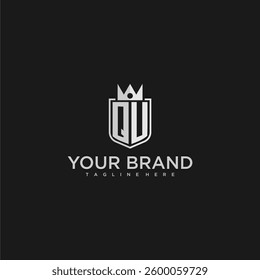 QU initial monogram shield and crown vector image