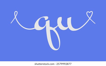 QU initial wedding monogram calligraphy vector illustration. Hand drawn lettering q and u love logo design for valentines day poster, greeting card, photo album, banner print or tattoo.