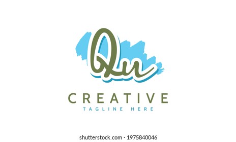 QU Initials, handwriting logo vector