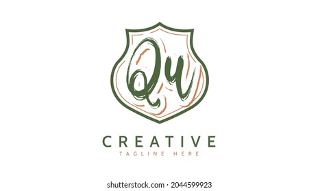 QU Initials, handwriting logo vector
