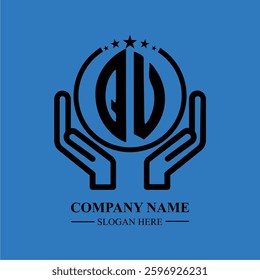 QU initials held within hands, symbolizing trust and protection. The circle represents unity, while stars highlight excellence and ambition.