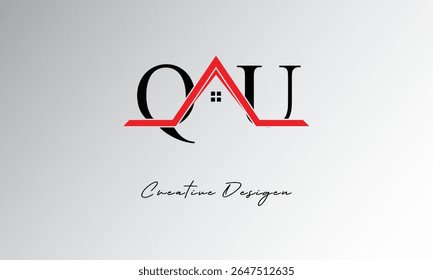 QU Letter House Logo – Creative Real Estate Monogram with Roof Icon and Home Shape for Property, Architecture and Modern Branding
