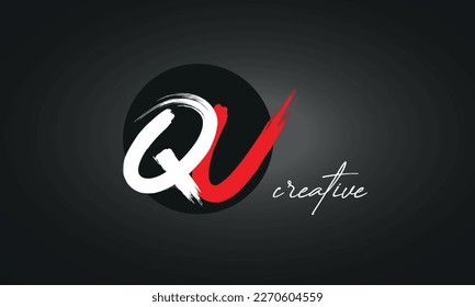 QU Letters Brush Paint Logo icon, Elegant Vector Design