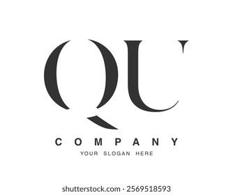 QU logo design. Initial letter q and u serif font style. Creative classic company name typography. Trendy logotype or identity. Vector illustration.