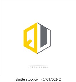 QU Logo Initial Monogram Negative Space Design Template With Yellow and Grey Color - Vector EPS 10