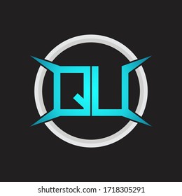 Monograma del logotipo QU con plantilla de diseño de forma circular y de cuatro ejes