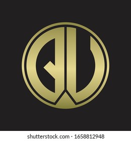QU Logo monogram circle with piece ribbon style on gold colors