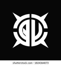 QU-Logo-Monogramm mit vierstufiger, kreisbogenförmiger, Designvorlage auf schwarzem Hintergrund