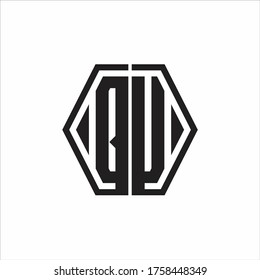 Monograma del logotipo de QU con plantilla de diseño redondeado de línea hexagonal sobre fondo blanco