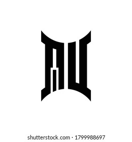 Logo de monograma QU con plantilla de diseño de lado curvo
