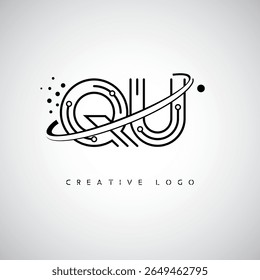 Logotipo de Monograma de Órbita QU - Marca de Letra Mínima Futurista com Linha de Arte Circular, Pontos Inspirados na Tecnologia e Conceito de Movimento Espacial para Identidade de Marca Moderna