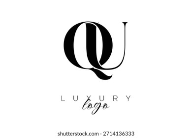 Logotipo de la tipografía del monograma de la letra de QU Serif para la identidad elegante de la marca de Premium