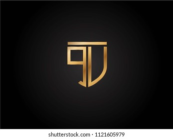 QU shield shape Letter Design in gold color
