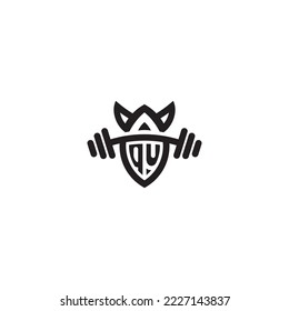 QU simple line fitness gym concept in high quality professional design that will print well across any print media